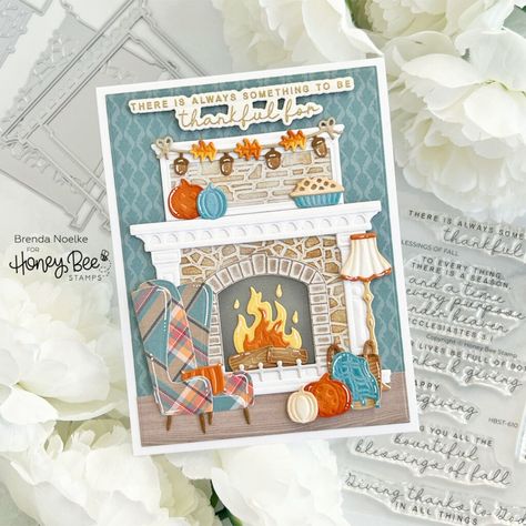 There Is Always Something To Be Thankful For – Fall Fireplace : Honey Bee Stamps Happy First Day Of October, First Day Of October, Feels Like Fall, Fall Fireplace, Grunge Paper, Turn The Page, Art Impressions Stamps, Autumn Cards, My Calendar