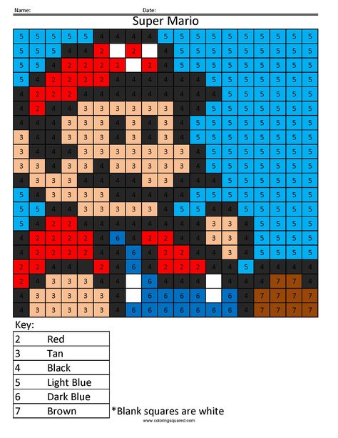 Super Mario- Color by Number Answer Key Mario Color By Number, Post It Art, Super Mario Nintendo, Super Mario Coloring Pages, Mario Coloring Pages, Pixel Color, Rainbow Canvas, Coloring Pages For Boys, Printable Coloring Sheets