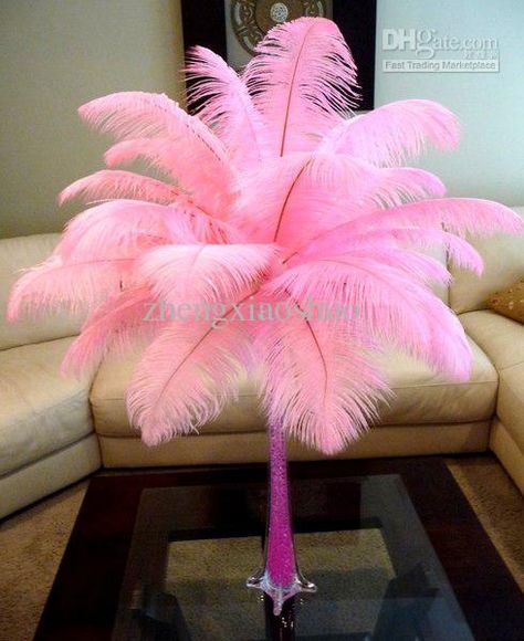 Shades Of Pink Party, Pink Ostrich Feathers, Tower Vase, Vase Centerpiece, Feather Centerpieces, Wedding Types, Feather Crafts, Event Supplies, Pink Feathers