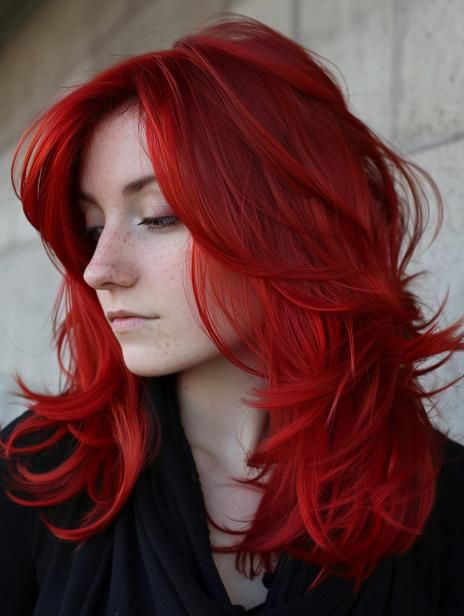 Bright Red Hair: Top Dye Ideas and Color Patterns for All Hair Lengths Red Vivid Hair Color, Bright Red Hair Ideas, Two Tone Hair Color Ideas, Rosé Red Hair, Red Hair Ideas, Bright Red Hair Color, Fire Red Hair, Red Hair Colors, Vibrant Red Hair