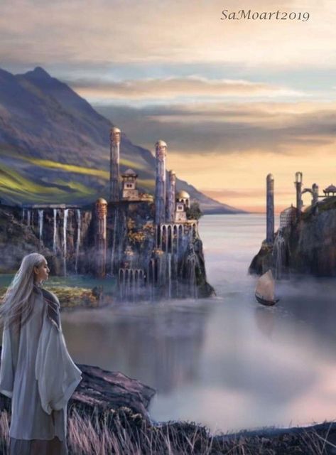 Elven Kingdom, Elven City, John Howe, Tolkien Elves, Middle Earth Art, Elf Art, Tolkien Art, Lotr Art, Fantasy Castle