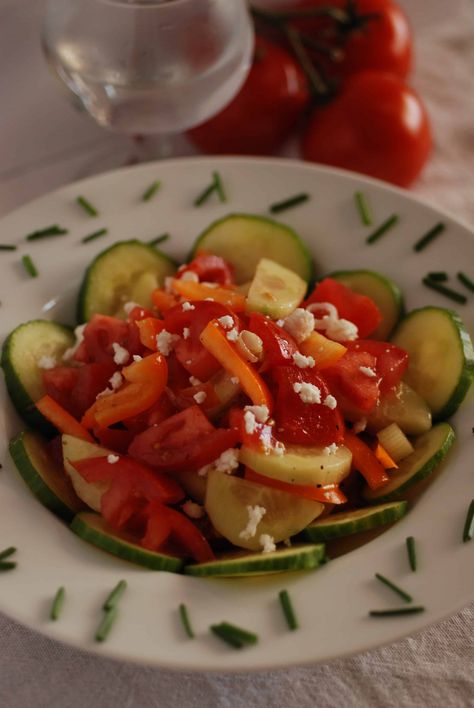 Serbian salad is very commonly served as a side dish or before a meal. It is a light and refreshing salad called shopska salata in Serbia. #serbia #serbiansalad #serbianfood #serbiancuisine Shopska Salad, Serbian Recipes, National Dish, Refreshing Salad, Three Brothers, Authentic Recipes, How To Make Salad, Sweet And Sour Pork, Caprese Salad