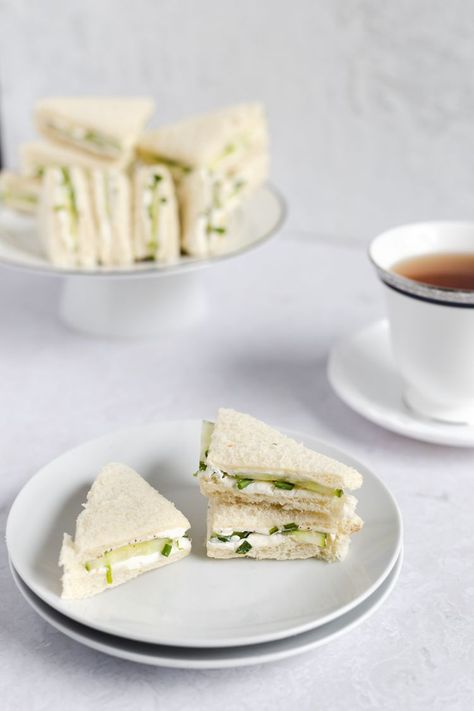 Cucumber Cream Cheese Tea Sandwiches Recipe Tea Sandwiches Kids, Cream Cheese Tea Sandwiches, Cheese Tea Sandwiches, Cucumber Cream Cheese, Cheese Tea, Cucumber Tea Sandwiches, Tea Sandwiches Recipes, Butter Mints, Mid Morning Snack