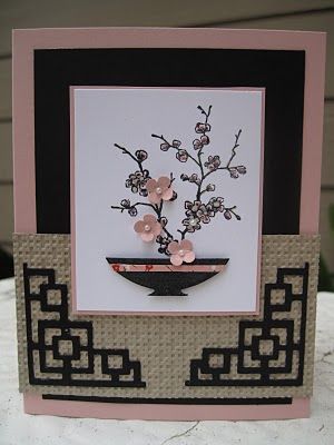 handmade card ... Asian theme ... Easter Bloosom Ikebana by LyndaLee28  ... lur the little punched buds on the stamped arrangement and the die cut corners of the card ... Art Styling, Asian Crafts, Asian Cards, Instruções Origami, Flowers In A Vase, Tree Stamp, Asian Design, Punch Art, Card Making Inspiration