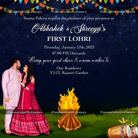 Lohri Invitation Lohri Invite, Wedding Caricature, Good Cheer, Year 2024, Wedding Invites, Invitation Card, Invitation Cards, Happy New Year, Wedding Invitations