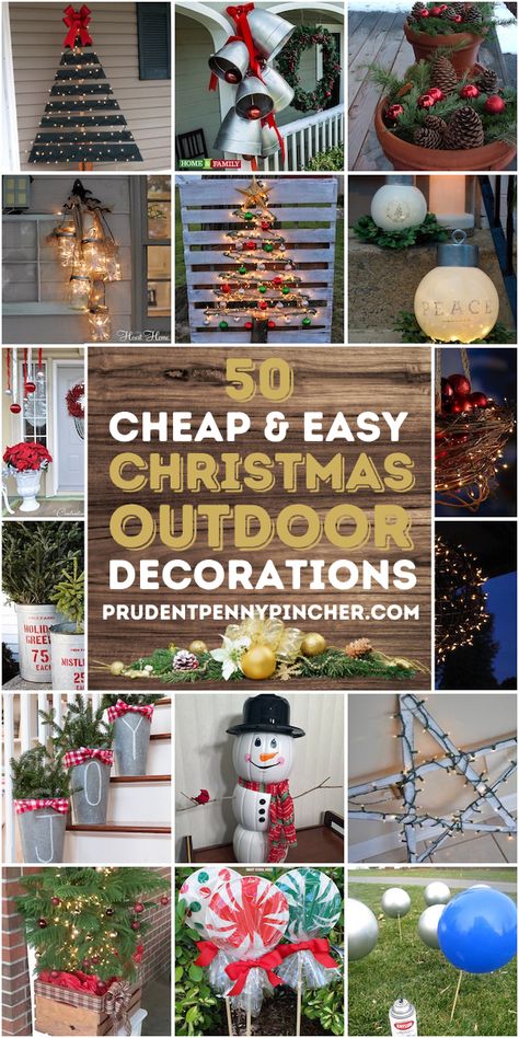 Decorate for Christmas on a budget with these outdoor Christmas decorations. From front porch Christmas decorations to Christmas decorations for the yard, there are plenty of outdoor DIY Christmas decor ideas to choose from. Easy Outdoor Christmas Decorations, Diy Outdoor Christmas Decorations, Christmas Garden Decorations, Outside Christmas Decorations, Christmas Decorations Cheap, Christmas Yard Decorations, Christmas Porch Decor, Easy Christmas Decorations, Christmas Decorations Diy Outdoor