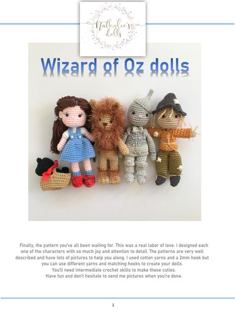 Wizard Of Oz Crochet, Crochet Wizard, Totoro Pattern, Wizard Of Oz Dolls, Dolls Crochet, Monkey Pattern, Crochet Needlework, Angel Doll, Crochet Cat