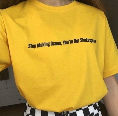 Stop Making Drama Tee | Etsy Rostov On Don, Y2k Aesthetic Fashion, Style Converse, Rainbow Outfit, Yellow Shirt, Aesthetic T Shirts, Tumblr Outfits, Yellow T Shirt, Aesthetic Shirts