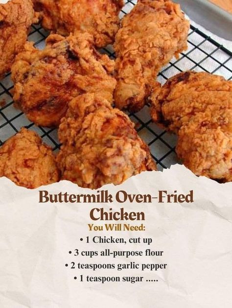 tasty food recipes Recipes Buttermilk, Buttermilk Oven Fried Chicken, Mini Crockpot Recipes, Fried Chicken Ingredients, Easy Peasy Recipes, Oven Fried, Oven Fried Chicken, Delicious Soup Recipes, Fried Chicken Recipes