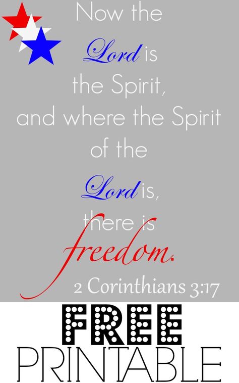 Free July 4th Themed Printable {2 Corinthians 3:17} - Satisfaction Through Christ Free Christian Printables, Church Sign Sayings, Christian Bulletin Boards, July Quotes, Freedom In Christ, Church Bulletin Boards, Church Signs, Church Bulletin, Childrens Church