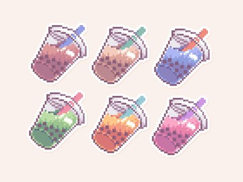 Pixel Art Ideas Pixel Art Boba Tea, Boba Tea Perler Beads, Boba Tea Perler Bead Pattern, Boba Tea Pixel Art, Boba Pixel Art, Pixel Art Boba, Boba Tea Stickers, Grille Pixel Art, Mango Matcha