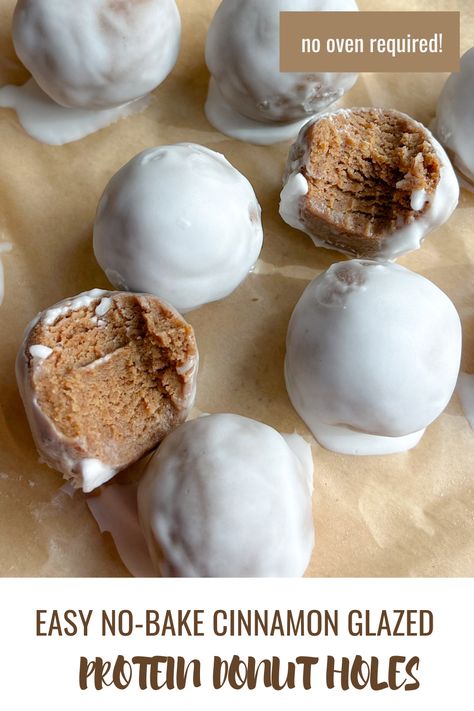 Easy No-Bake Cinnamon Glazed Protein Donut Holes Protein Donut Holes, Glazed Donut Holes, Healthy Protein Desserts, Fitness Snacks, Vegan Chocolate Cookies, Protein Dessert, Butter Sugar Cookies, Protein Donuts, Protein Recipe