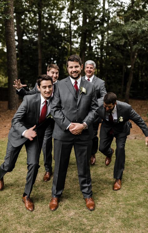 Charcoal Grey Suit Brown Shoes, Groomsmen Attire Red Tie, Gray Suit Red Tie, Gray Suit Brown Shoes, Charcoal Suit Brown Shoes, Charcoal Groomsmen Suits, Black Suit Brown Shoes, Dark Grey Groomsmen, Grey Suit Brown Shoes