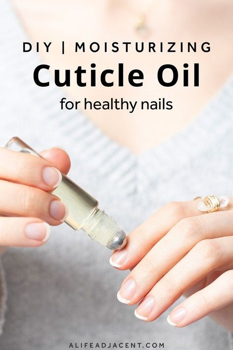 Learn to make a simple homemade cuticle oil for strong, healthy nails! This natural nail care recipe is the best way to strengthen weak, cracked, or peeling nails and cuticles. Nourishing plant oils help soften cuticles and prevent nail breakage so you can grow your nails longer and stronger. Skip the store bought nail oils and make your own with all natural oils, vitamin E and essential oils. #naildiy #alifeadjacent #nailcare Peeling Nails, Dry Cuticles, Natural Nail Care, Tongue Health, Nail Care Tips, Nail Oil, Brittle Nails, Diy Beauty Recipes, Nail Fungus