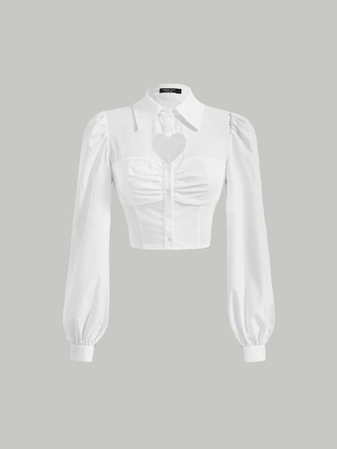 Cute White Blouses, Cute White Blouse, Cute Collared Shirts, Top Corazon, White Button Up Women, White Shirt Design, Women Shirt Designs, White Shirt Women, Cute Blouses For Women