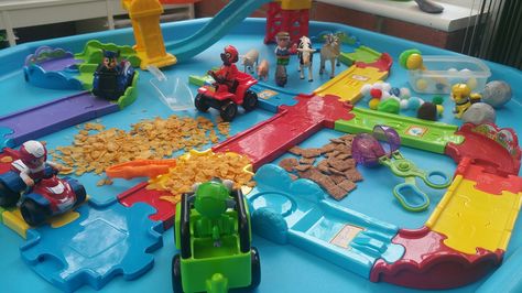 Paw Patrol Sensory Tuff Spot Tray Paw Patrol Tuff Tray Ideas, Paw Patrol Play Ideas, Paw Patrol Tuff Tray, Paw Patrol Sensory Bin, Toddler Sensory Bins, Tuff Spot, Preschool Homeschool, Toddler School, Toddler Sensory