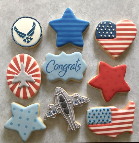 Air Force Promotion Party Ideas, Airforce Cookies Decorated, Air Force Cupcakes, Air Force Retirement Cookies, Air Force Cookies Decorated, Airforce Cookies, Air Force Promotion Party, Air Force Cookies, Commissioning Ceremony