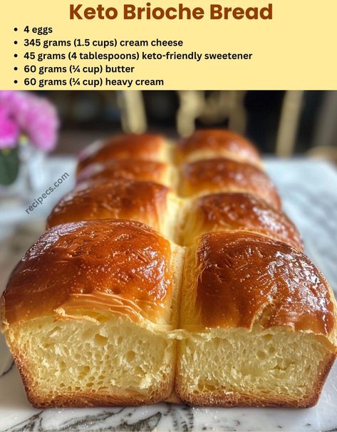 Keto Brioche Bread via @recipecs Carb Free Bread Keto, Keto Quick Breads, Keto Challah Bread, Keto Beer Bread, Keto Brioche Buns, Keto Brioche Bread Recipe, Japanese Keto Recipes, Carnivore Diet Bread, Keto Brioche Bread