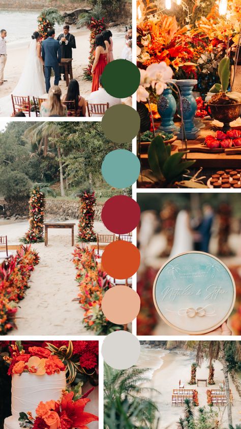 Cancun Wedding Color Palette, Mexico Beach Wedding Color Palette, Summer Beach Wedding Colors Colour Palettes, Bright Beach Wedding Colors, Hawaii Wedding Color Palette, Sunset Pallet Wedding, Jungle Wedding Color Palette, Bright Sunset Color Palette, Mexico Wedding Color Schemes