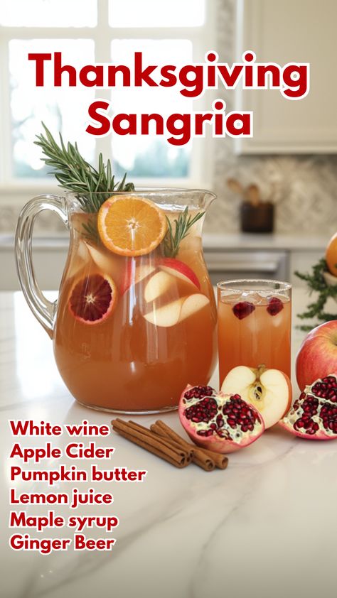 Thanksgiving Sangria is a vibrant, seasonal twist on the classic sangria, combining dry white wine, apple cider, and brandy with fall-inspired flavors of pumpkin, apple, and pomegranate. Finished with ginger beer for a fizzy touch, this sangria is a perfect addition to any holiday gathering.
#thanksgivingsangria #thanksgivingcocktails via @mybartender Thanksgiving Wine Drinks, Classic Sangria, Thanksgiving Cider, Thanksgiving Classics, Thanksgiving Sangria, Apple Cider Sangria Recipe, Holiday Sangria, Red Wine Sangria, Apple Cider Sangria