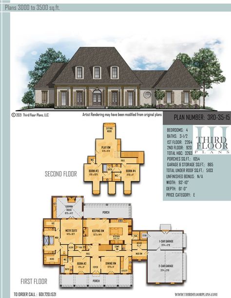 $1000.00 House Plan 9 sets Acadian Cottage, Master Suite Bedroom, Sitting Nook, Fireplace Outdoor, Bedroom Porch, Kitchen Large, Butlers Pantry, Model House Plan, Porch Flooring