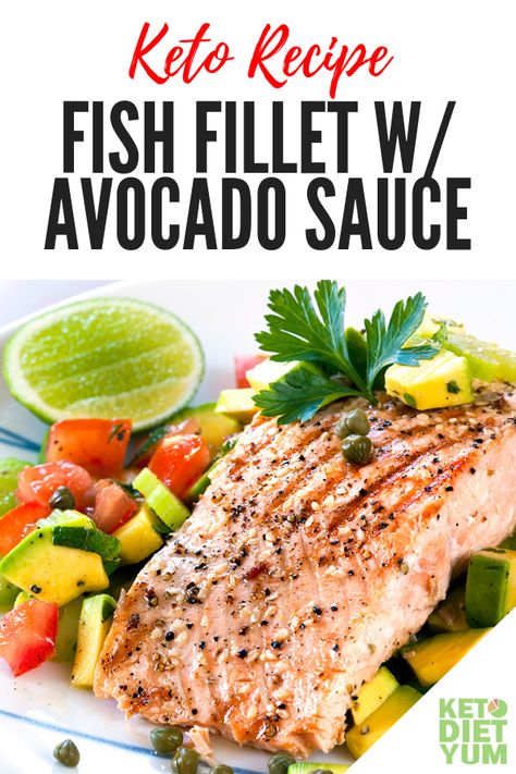 Keto Fish Fillet with Avocado Sauce Salmon Dinners, Volumetrics Diet, Keto Inspiration, 500 Calorie Diet, Keto Fish, Miso Glazed Salmon, Banting Recipes, Keto Lunch Ideas, Avocado Sauce