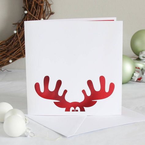 weihnachtskarte rudolf rentier scherenschnit basteln #bastelideen #christmascards Christmas Card Design Ideas, Cricut Christmas Cards, Card Design Ideas, Christmas Drawings, Silhouette Christmas, Christmas Paper Crafts, Homemade Christmas Cards, Reindeer Antlers, Navidad Diy