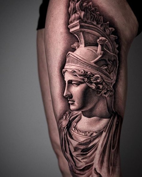 Athena Tattoos, Greek Goddess Tattoo, Athena Tattoo, Greek God Tattoo, Roman Tattoo, Gladiator Tattoo, Chicanas Tattoo, Full Leg Tattoos, Realistic Tattoo Sleeve