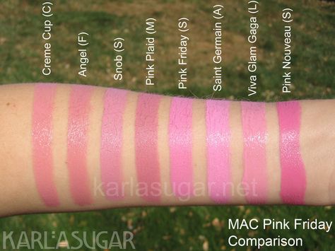 Def the prettiest pink shades of MAC lipsticks! Pink Lipstick Mac, Mac Angel, Mac Lipstick Swatches, Makeup And Beauty Blog, Pink Glam, Lip Swatches, Pink Friday, Lipstick Swatches, Makeup Swatches