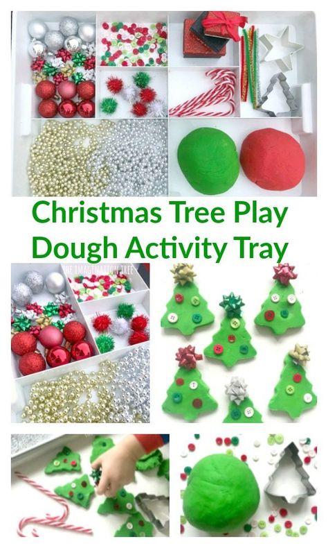 Christmas Tree Play Dough Tray Play Dough Party, Playdough Party, Playdough Activities, Party Ideas For Kids, Christmas Play, Christmas Activities For Kids, Christmas School, Preschool Christmas, 12 December