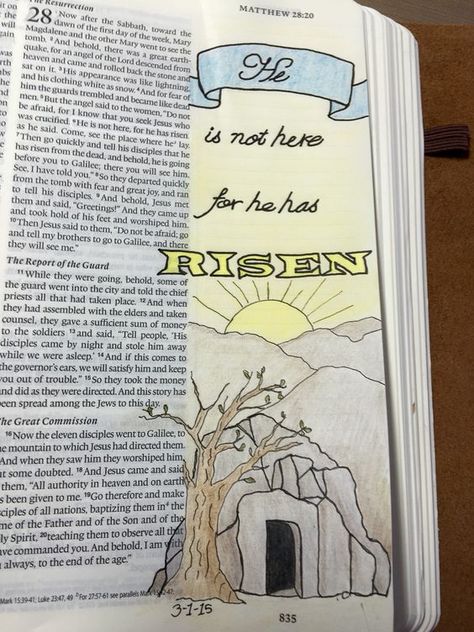 Matthew Bible, Scripture Art Journaling, Book Of Matthew, Bible Drawing, Journal Bible, Bible Journaling Ideas Drawings, Bible Doodling, He Has Risen, Bible Ideas