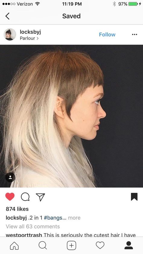 From Pixie to Rapunzel: A Journey Through Hair Lengths Disconnected Bangs, Baby Bangs Long Hair, Punky Hair, Mullet Haircut, Mohawks, Modern Mullet, Hair Techniques, Hair Brained, Edgy Hair