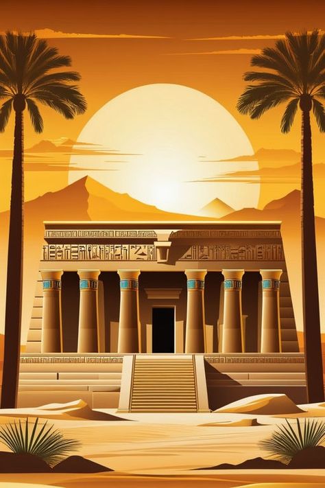 Ancient egyptian art- temple in old landscape in vector styl... by MOmMA - Playground Ancient Egypt Temple, Egyptian Landscape, Egyptian Poster, Rustic Bathroom Designs, Ancient Egyptian Art, Rustic Bathroom, Egyptian Art, Bathroom Designs, One Image