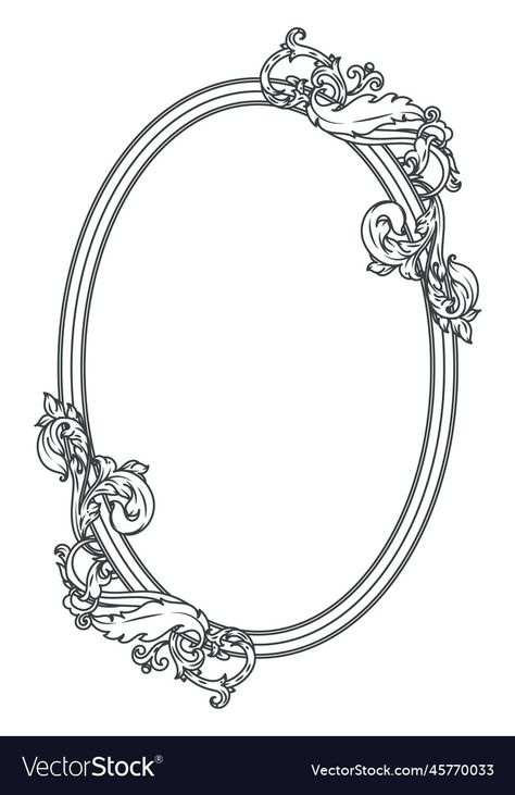 Baroque Line Art, Baroque Frame Drawing, Border Background Frames, Filigree Illustration, Baroque Border, Craft Drawing, Baroque Frame, Vintage Frames Vector, Vintage Border