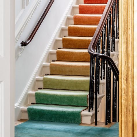 Rainbow Stair Runner, 1508 London, Carpeted Stairs, Disney Minimalist, Staircase Runner, Townhouse Designs, Architecture Home, Family Hotel, Stair Runners