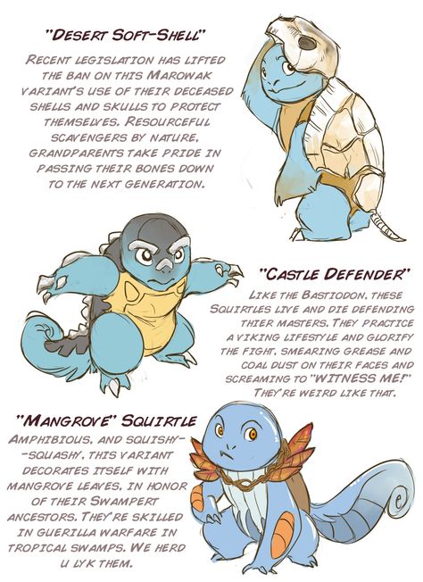 Sqirtle variants by wanlingnic Pokemon Variations Art, Pokemon Breed Variations, Pokemon Crossbreeds, Pokemon Subspecies, Pokemon Variants, Pokemon Variations, Pokemon Realistic, Pokemon Fusion Art, Pokemon Breeds