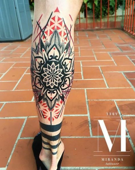 Geometric Sleeve Tattoo, Geometry Tattoo, Leg Tattoo Men, Mandala Tattoo Design, Knee Tattoo, Calf Tattoo, Band Tattoo, Tattoo Pattern, Mandala Tattoo