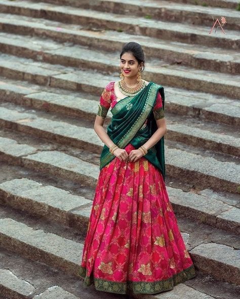 magenta pink and green banarasi half saree,kids,kids wedding lehenga choli/pattu pavadai/kids lehenga choli/dhavani set/lehenga choli by Dikshacreationworks on Etsy Banarasi Half Saree, Dhavani Set, Pattu Pavadai Kids, Pink Half Sarees, Silk Half Saree, Ruffle Lehenga, Kids Lehenga Choli, Wedding Lehenga Choli, Half Saree Function