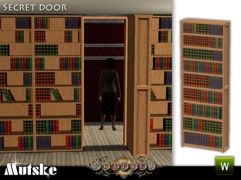 Downloaded: mutske's 21st Century Bookshelf Door Sims 4 Secret Door, Sims 4 Hidden Door, Sims 4 Cc Hidden Door, Sims 4 Cc Secret Door, Hidden Library, Sims Furniture, Bookshelf Door, Frameless Door, Bookcase Door