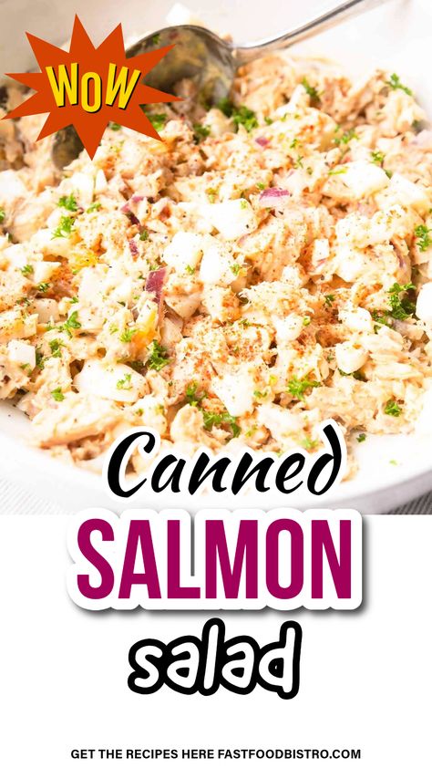 Salmon salad made with canned salmon Canned Salmon Recipes Healthy Low Carb, Canned Salmon Salad Recipes, Pink Salmon Recipes Canned, Canned Salmon Ideas, Recipes With Canned Salmon, Canned Pink Salmon Recipes, Salmon Lunch Recipes, Pink Salmon Recipes, Canned Salmon Salad