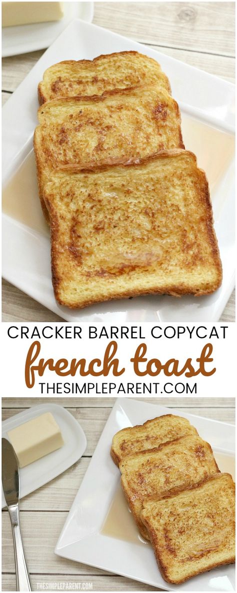 Make this easy Cracker Barrel Copycat French Toast recipe! It's a delicious french toast recipe that the whole family will enjoy! Perfect for family breakfast! #frenchtoast #copycat #copycatrecipes #breakfast #crackerbarrel #easyrecipe Cracker Barrel French Toast, Cracker Barrel Copycat, Delicious French Toast Recipe, Decadent Dinner, French Toast Casserole Easy, Homemade French Toast, Easy French Toast Recipe, Delicious French Toast, French Toast Rolls