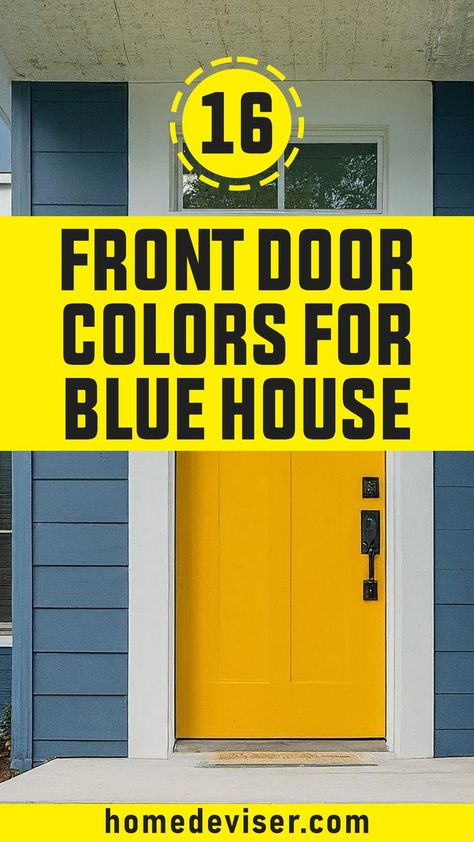 16 Best Front Door Colors for Blue Houses! Elevate your blue house's exterior with our guide to 16 front door colors for blue houses. See how different shades can dramatically change your home's look! Front Door Colors With Blue House, House Exterior Colors Blue, Fromt Doors, House Doors Colors, Exterior Front Door Colors, Dark Blue Houses, Blue Houses, Best Front Door Colors, Front Door Color