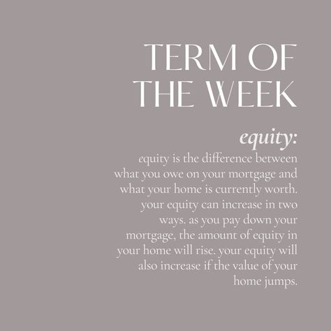 To calculate your equity at any given time, you’ll need to know the value of your home. Only a home appraisal can determine what your home is worth in today’s market. You can also estimate your home’s value by looking at comparable home sales in your area or by checking with online real estate listings that provide home value estimates.   #joepratherrealtor #whosnextrealestate #realestateagent #RealEstateInvestor #realestatelife #realestatemarketing #realestateagents #realestateadvice This Or That Real Estate, Words Wednesday Real Estate, Word Wednesday Real Estate, Tip Tuesday For Real Estate, Realtor Inspiration, Realtor Career, Mortgage Content, Real Estate Educational Posts, Mortgage Agent