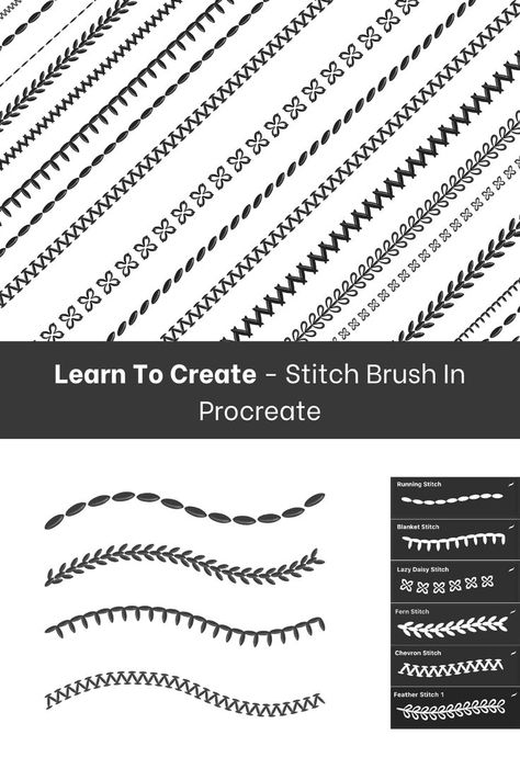 This class is about creating the following Stitch Brushes: Running Stitch Blanket Stitch Feather Stitch Chevron Stitch Lazy Daisy Stitch More examples In this class you’ll learn how to: - Create Embroidery Stitch Brushes in Procreate - Creating Prints for Surface Pattern Design with Embroidery Brushes - Techniques you can apply while creating any procreate brushes of your choice! You’ll need: An iPad The drawing app, Procreate An Apple Pencil or other stylus Brushes In Procreate, Procreate Ipad Tutorials, Daisy Stitch, Stitch Blanket, Ipad Tutorials, Illustrator Brushes, Chevron Stitch, Lazy Daisy Stitch, Drawing Hair