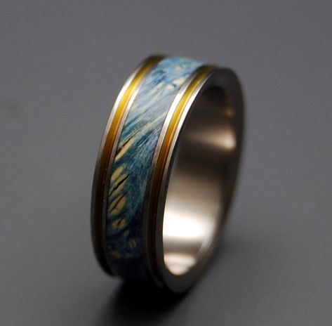 Blue And Wood, Non Traditional Wedding Ring, Wooden Rings Engagement, Traditional Wedding Rings, Wooden Wedding Ring, Wood Wedding Ring, Box Elder, Titanium Wedding Rings, Titanium Wedding Band