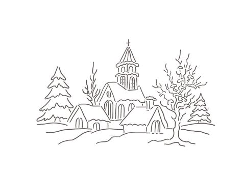 Christmas Village Line Art, Winter Village Drawing, Christmas Scene Drawing, Village Drawing, House Doodle, Cardboard Crafts Kids, Redwork Patterns, House Quilt Patterns, Crewel Embroidery Patterns