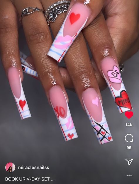 Valentines Nails And Toes Ideas, Valentine’s Day Nails Inspiration, Valentines Day Nail Inspiration, Valentine’s Day Junk Nails, Valentine Long Nails, Be Mine Nails, Valentine’s Day Nail Sets, Valentine’s Day Set Nails, Valentine’s Day Sets Nails