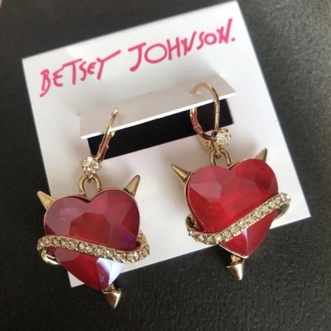 Betsey Johnson Devilish Hearts With Horns Pink Crystal Gold-Tone Earrings Nwt Everyone Needs A Little Devilish Fun With Their Love! These Hearts With Horns Are The Perfect Combo Of The Two Extremes! Retired, No Longer Sold In Stores Or Online, Making These A Now Hard-To-Find Item! -Pink Crystal Center Stone -Gold-Tone Metal And Accents -Small Crystal Accents Across Front -Horns On Top Of Heart -Lever-Back Closure -Hypoallergenic *Matching Thorny Heart Necklace Available In My Closet! Bundle The Fox Earrings, Crystal Heart Earrings, Betsey Johnson Earrings, Dragonfly Earrings, Heart Drop Earrings, Skull Earrings, Betsey Johnson Jewelry, Fashion Jewelry Earrings, Beaded Dangle Earrings