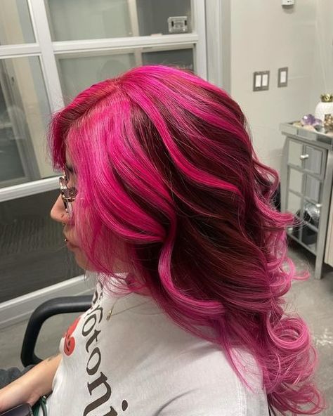 (1) Positive Beauty - Hot Pink on Hotter Pink Balayage 💋 | Facebook Hot Pink Balayage, Pink Balayage, Chunky Highlights, Hot Pink Hair, Hot Pink Weddings, Hair Mistakes, Pink Highlights, Colorful Hair, Brown Hair With Highlights