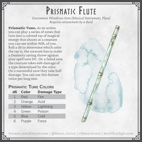 Dnd Flute Item, Dnd Magic Instrument, Fantasy Flute Design, Magic Instruments Dnd, Dnd Flute, Dnd Instruments, Magic Instruments, Dnd Bard, Dnd Homebrew